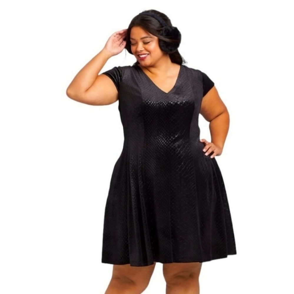 Lane Bryant Black Snake Skin Print Fit and Flare Dress